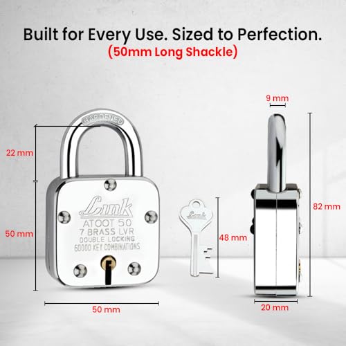 Image of Link Atoot 50mm Padlocks 5Pcs Set | 60,000 Key Combinations | Steel Body | Hardened Shackle | 7 Brass Lever | Made in India | 3 Keys for Each Padlock