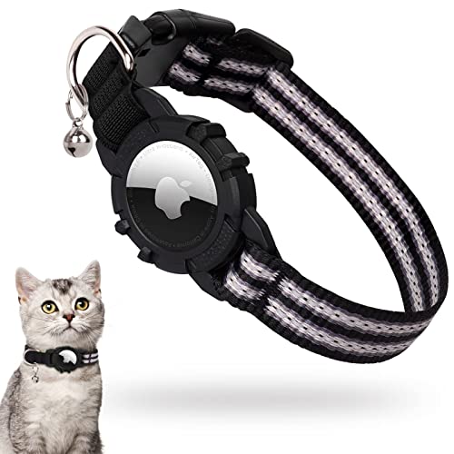 Feeyar Airtag Cat Collar,Integrated Apple Air Tag Cat Collar, Reflective Gps Cat Collar With Airtag Holder And Bell [Black], Lightweight Tracker Cat Collars For Girl Boy Cats, Kittens And Puppies #TOP7