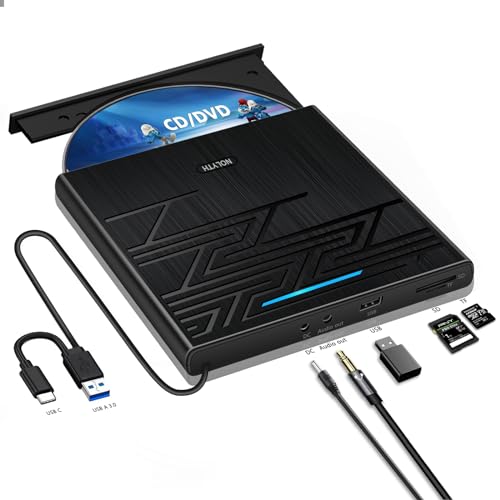 NOLYTH External DVD Drive for Mac, USB CD ROM Burner External Drive for Laptop with 3.5mm Audio SD TF Slot, Portable Optical Disk Drive DVD Player SuperDrive for PC Apple Windows Desktop