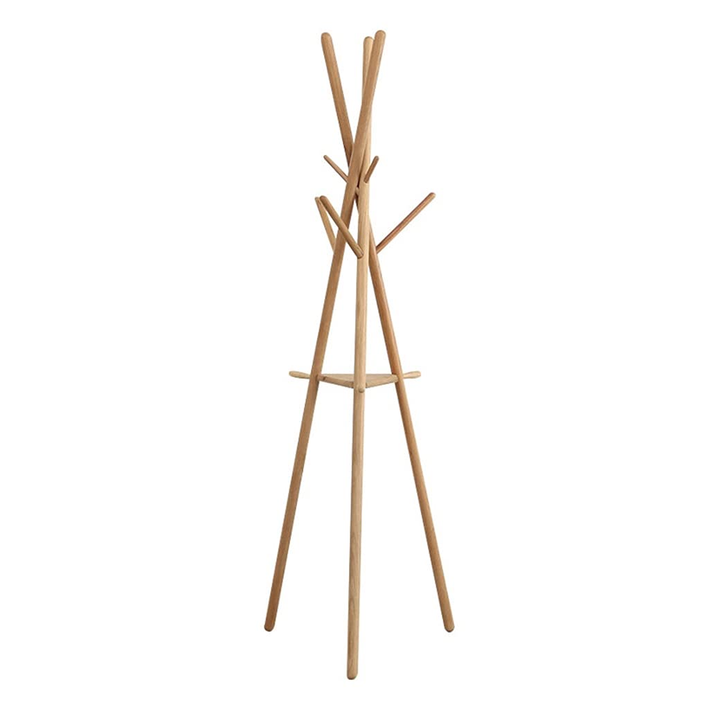 Perchero de madera de roble ISCBAFYX para piso con estante de 175 cm 6