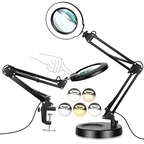 Drdefi 8X Magnifying Glass With Light And Stand, 5 Color Modes Stepless Dimmable Desk Lamp With Clamp, Adjustable Swing Arm 2-In-1 Led Lighted Magnifier With Light For Craft Hobby Reading Close Works #TOP1