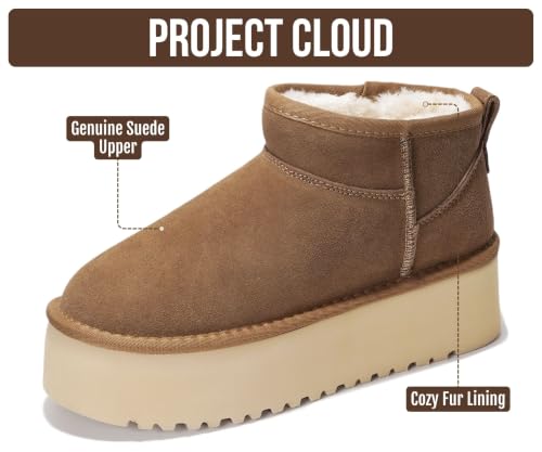 Image of Project Cloud 100% Genuine Leather Platform Ankle Boots for Women (Huggy) | Memory Foam Insole Lightweight Winter Booties - Womens Casual Footwear Fall Shoes - Fashionable Womens Boots with EVA Outsole