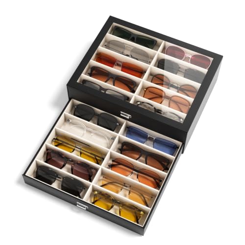Image of NEWLOOP 20 Slots Sunglass Organizer Drawer Display Case for Multiple Pairs of Eyeglass Storage Box for Women Men