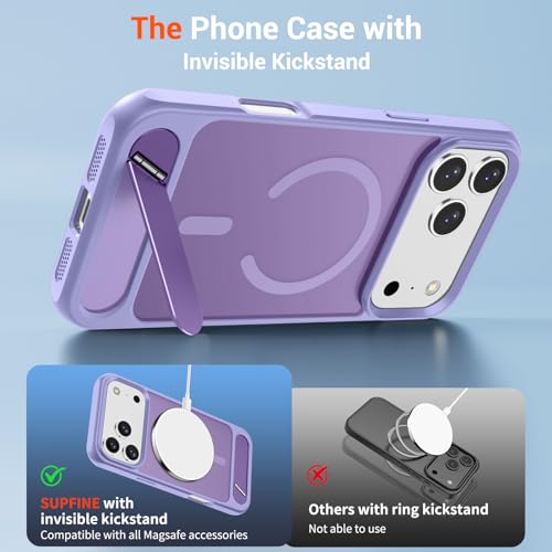 Image of SUPFINE Magnetic for iPhone 17 Pro Max Case Translucent Matte Phone Cover | (Built-in Invisible Kickstand)(Compatible with MagSafe)(Military Grade Drop Protection) Lavender Purple