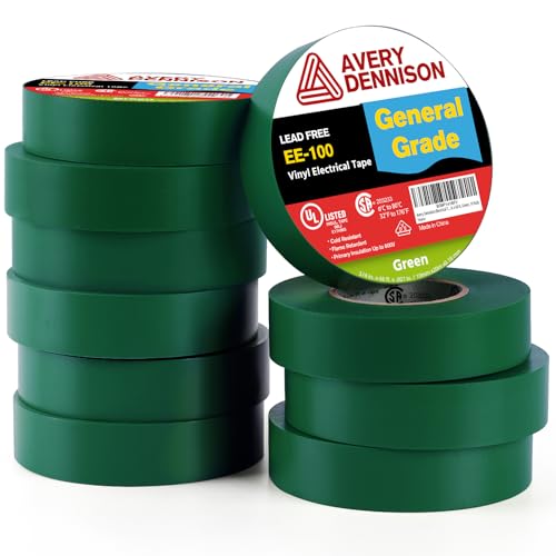 Image of Avery Dennison Electrical Tape, 10 Rolls General Use PVC Electric Tape, UL /CSA Listed in x 66 ft Insulating Vinyl Tape for Electrical, Repairs, Automotive and Equipment, EE-100, Green