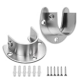 2 Pack Wardrobe Rail Brackets - 32mm Stainless Steel Wardrobe Pole Brackets - Heavy Duty U Shaped Closet Pole Ends Sockets - Flange Rod Holder with Screws for Wardrobe Rail Support