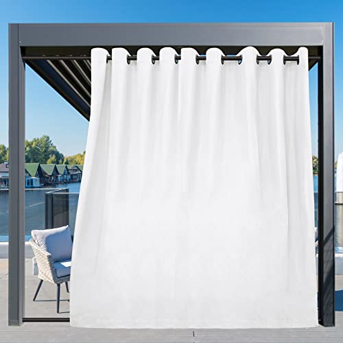 Image of Easy-Going Outdoor Curtains for Patio 1 Panel, 150x96 inch, White | Waterproof, Windproof, Weatherproof Privacy Outdoor Curtains for Cabanas Porches and Pergolas, Grommet Top and Tab Bottom