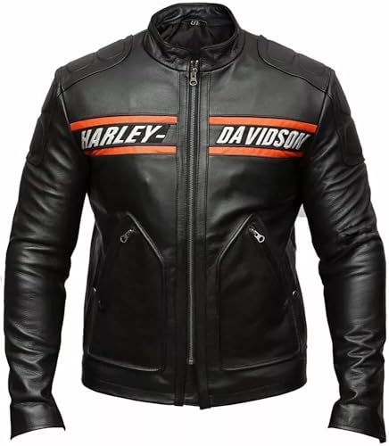 Men's Harley Biker Leather Jacket - Bill Goldberg Motorcycle Genuine Black Real Leather Jacket