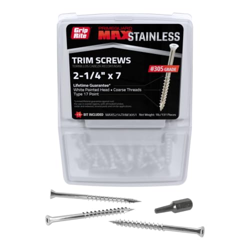 Grip-Rite PrimeGuard Max Tornillos para Madera con Cabeza de Recorte - Acero Inoxidable 305 - 7 x 2-1/4 pulgadas - 138 piezas miniatura 1