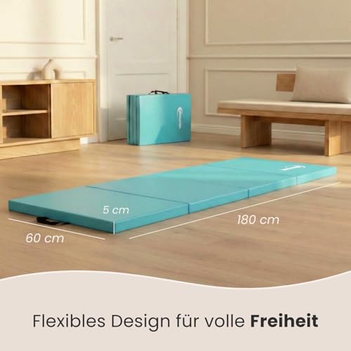 Eyepower 180x60 Matte im Vergleich mit dünnerer Yogamatte zur Dicke. - Detailansicht von Eyepower 180x60 Turnmatte Deal...