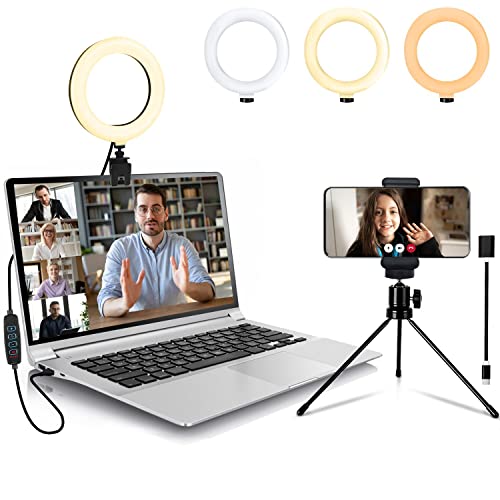 Onite Ringlicht Laptop, 6,3'' Selfie Licht mit Handy Stativ & Clip, LED Ring Light 3 Lichtfarben+10 Helligkeiten 360…