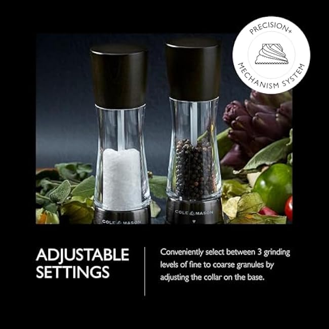 Cole & Mason Derwent Salt Mill - Gourmet Precision Salt Grinder - Refillable Seasoning and Spice Tools - Adjustable Seat, Himalayan and Kosher Salt Grinder Settings - Dark Wood