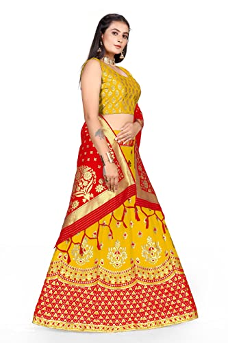Image of LAHER Girl's Casual Wear Heavy Banarsi Jacquard Soft Silk Bridal Semi-Stitched Lehanga Choli With Dupatta Set.