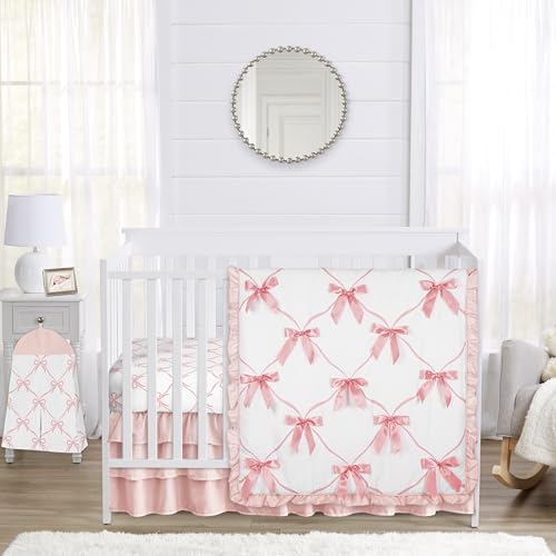 Image of Sweet Jojo Designs 4-Piece Baby Crib Bedding Set (Pink Bows) for Girls, Infants /Nursery incl. Blanket, Fitted Sheet, Skirt, Diaper Stacker (Ruffles, Bow, Ballet Dancer, Ballerina Princess Collection)