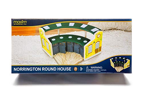 Wooden Train Round House With 5-Way Switching Track For Kids Ages 3 And Up, Vibrant Colors, Detailed, With Rotating Turntable. Houses 5 Engines Or Cars. Universally Compatible With Major Brands #TOP5