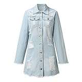 Zldhxyf Damen Casual Bluse Jacke Damen Knopf perforierte Jeansjacke mit Tasche einfarbig elegantes Mode Top Fleecejacke Damen Outdoor