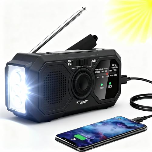 Radio d'urgence avec lampe torche LED puissante et chargement USB solaire
