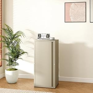 [en.casa] Metallschrank Burlöv Aktenschrank mit Einer Tür Büroschrank 2 höhenverstellbare Ablagen Ordnerschrank 88 x 40 x 35 cm Kamelfarben Spind Schrank