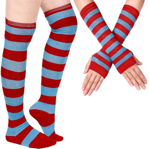 Image of Geyoga Arm Warmers Leg Warmers Striped Thigh High Socks Fingerless Gloves Stockings Christmas Halloween
