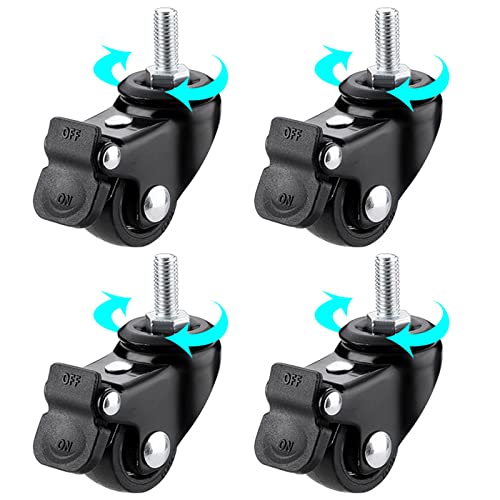 YHBZ 4pcs Trolley Swivel Castor Wheels,Heavy Duty Furniture Caster Replacement,with Brake Lockable,M6/M8/M10 Screw rod-Black feet wheel,M6-4brakes