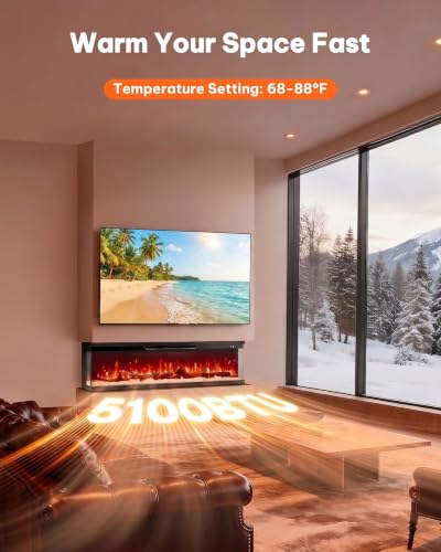 Image of Silonn 3-Sided Smart 50 inch Electric Fireplace, Alexa & App Control Fireplace with 15 Flame Colors, Electric Fireplace Inserts Logs, 5110 BTU Heat Output, Realistic Flame and Sound