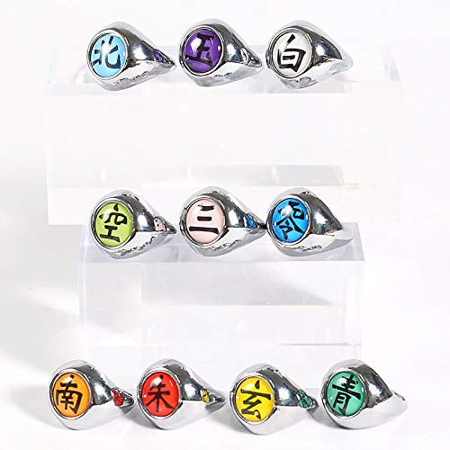 Anel Naruto Akatsuki KIT com 10 Anéis Ajustáveis