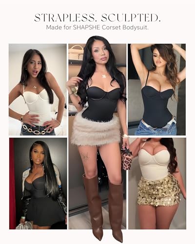 Image of SHAPSHE Strapless Shapewear Corset Bodysuit Tops for Women Tummy Control V Neck Thong Body Shaper Going Out Outfits