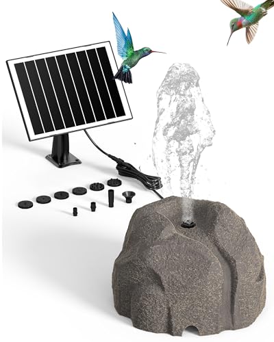 Solar Fountain for Bird Bath with Dry Run Protection Solar Powered Bird Bath Pump with 10 Nozzles,Resin Granite Rock Bird Fountain for Outdoor Water Features,Ponds,Can Cloudy Day Use