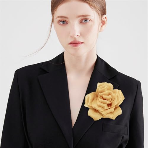 Image of Flash Camellia Flower Brooch Pin for Women Men Elegant Texture Fabric Dahlia Rose Floral Brooches Lapel Pins Dainty Wedding Holiday Party Costume Dress Accessories Jewelry