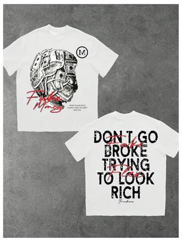 Men's Letter Print Distressed T Shirts Vintage Short Sleeve Y2k Baggy Shirts3