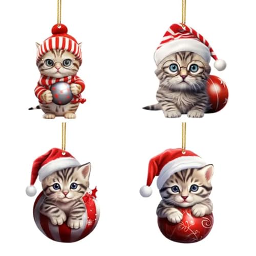 Navideño De Gato | s Acrílico 2D Gatos Navidad | Colgante Animales Decorativo para Salón Habitación Infantil Ventana Entrada Espejo Retrovisor Coche Jardín Puerta