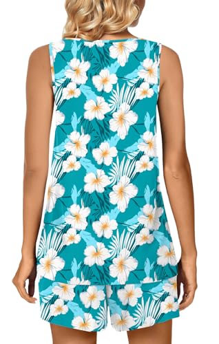 Image of POPYOUNG Pajama Set for Women Summer 2 Piece Lounge Shorts Sets Sleepwear | Womens Pajama Sets Cooling pijamas de mujer for Summer with Pockets Sleeveless Nightwear Outfits Pjs Shorts Set