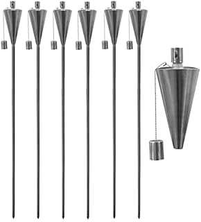 6X Silver 146cm Garden Fire Tiki Torch - Cone - Oil Paraffin Outdoor Candle Flames Lantern Light - by Harbour Housewares