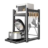 キッチン収納ラック、炊飯器収納ラック、物置、棚、電子レンジ、炊飯器スタンド、キッチンベーキング、高さ調節可能、スライドレール付き、伸縮式、頑丈で耐久性あり、耐腐食性、多機能キャビネット、調味料、高い空間 グレー 幅58cm