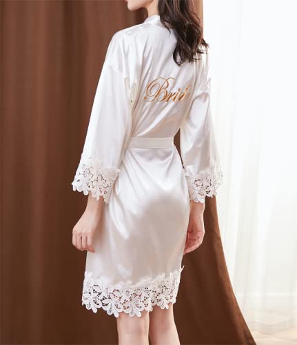 Women's Silky Bride Bridesmaid Robes Satin Kimono Bridal Party Bathrobe With Lace Trim Embroidery Wedding Day Dressing Gown3