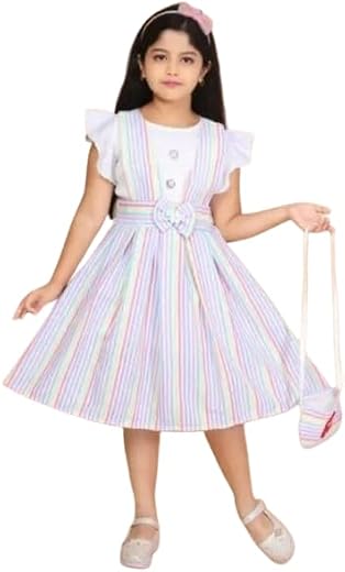 Knee Length Frock Dress Comfortable, Breathable, Lightweight, Skin Friendly Dress for Kid Girls