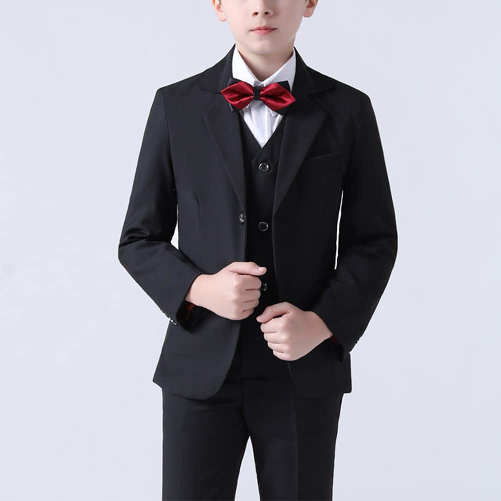 Conjunto de Caballero para Bebés Niños Traje de Bautizo para Primavera Otoño,Trajes de Boda Niño,Conjunto de Traje de 5 Piezas para Niños, Blazer + Chaleco + Camisa + Pantalón + Pajarita