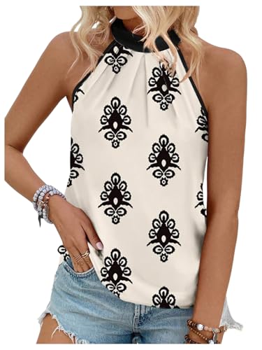 Image of RoseSeek Women's Tropical Paisley Halter Blouse Boho Shirt Vacation Tops | Polka Dots Print, Halter Tops, Summer Tops, Going Out Tops, Beach, Dressy Tops, Boho Blouses