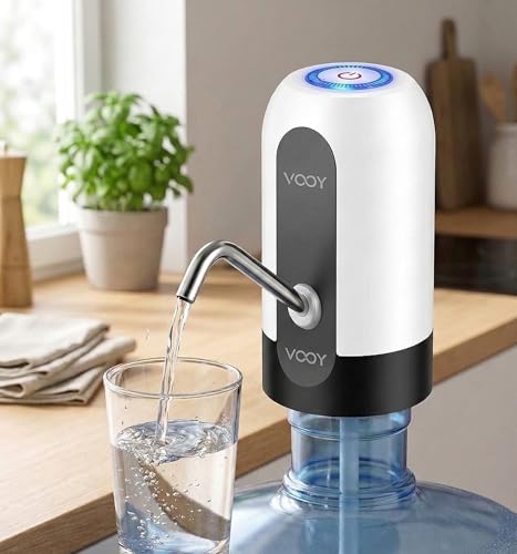 Image of VOOY Automatic Wireless Water Can Dispenser Pump for 20 Litre Bottle - Rechargeable USB Charging, Low Noise & High Efficiency Smart Water Pump for Home, Office & Kitchen (White & Black)