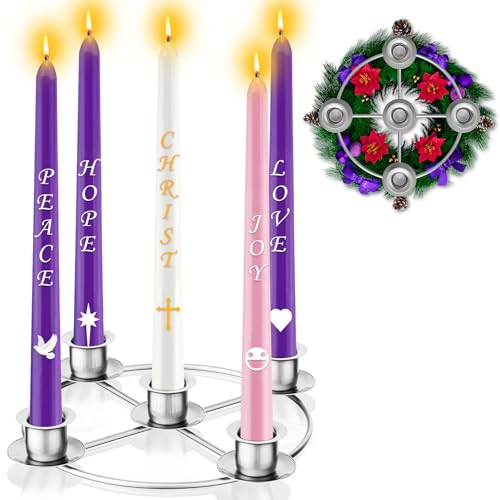Advent Wreath 5 Candle Holder Christmas Candle Rings Candle Holder for Tapered Advent Candles Advent Wreath Ring Table Decoration for Christmas Advent Festival Home Party Church Silver(No Candles)