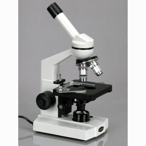 Image of AmScope M600 Compound Monocular Microscope, WF10x Eyepiece, 40x-1000x Magnification, Brightfield, Tungsten Illumination, Abbe Condenser, Mechanical Stage, 110V
