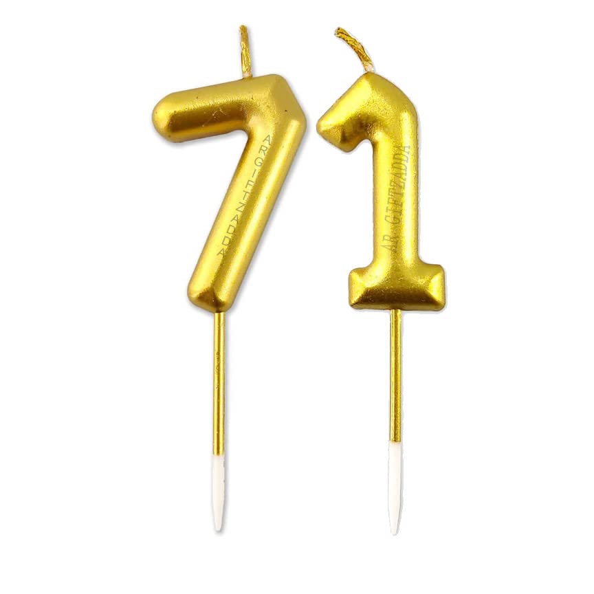 Image of AR Giftzadda 71 Number Cake Topper Golden Chrome Candle for 71st Birthday /Anniversary Party Celebrations Pack of 1 ((71 Number Gold Chrome Candle)
