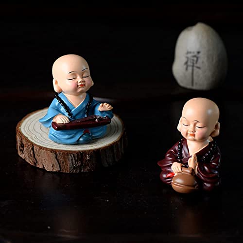 Image of AUGEN Polyresin Set of 4 Buddha Monks Statues Figurines Showpiece for Wall Shelf Table Desktop Living Room Car Dashboard Decoration Home Office Decor 6 CM (Multicolour)(B)