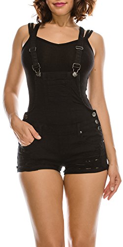Twiin Sisters Women's Ripped Slim Curve Adjusting Denim Short Overalls Shortalls For Women - Large, Black #TOP2