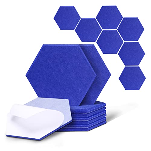 AFAITH Paneles Acústicos Espuma 12 Pack,30x26x1,2 cm Paneles Absorción Sonido,Paneles Absorción Sonido Hexagonales Alta Densidad con Bordes Biselados para Estudio Grabación,Oficina,Estudio Casa,Azul