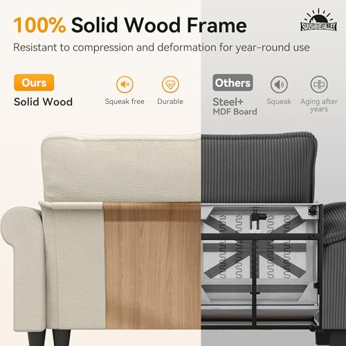 Image of SUNSHINE VALLEY 73.2 inch Modular Cloud Loveseat with Extra Wide & Deep Seats, Oversized 2-Seater Mid-Century Modern Couch with Nailhead Trim and Throw Pillows for Living Room, Chenille Beige