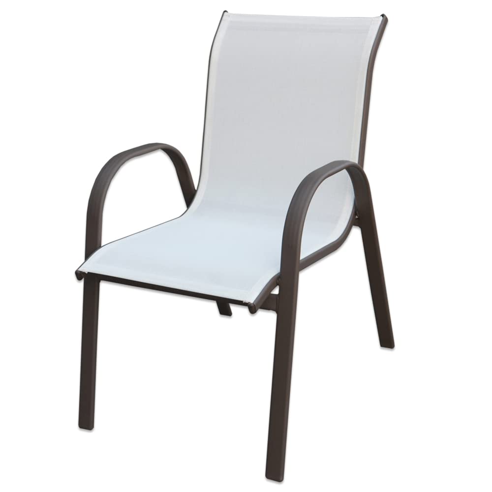 LOLAhome Pack de 4 sillas de jardín Clasic apilables ergonómicas de Acero y textileno marrón y Blanco