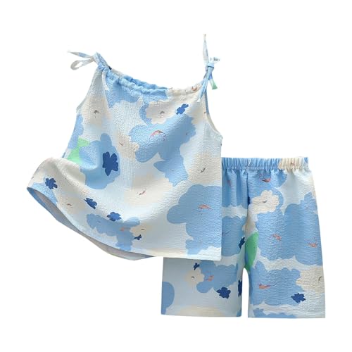 Girls 2 Piece Summer Outfits Adjustable Strap Camisole and Shorts Oil Painting Artistic Outfits for Kids Cute Graphic Clothes