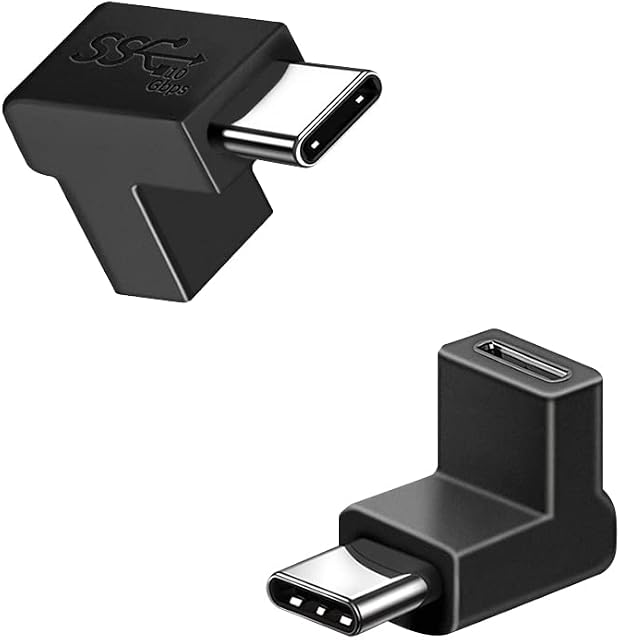 USB C 90 Degree Adapter (2 Pack), Seminer USB C 3.1 Male to Female Adapter, Type C Vertical Upward & Downward Angled Adapter Expansion Connector Compatible for MacBook, USB-C Tablet, USB-C Phone