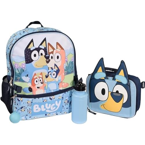 AI ACCESSORY INNOVATIONS Bluey 4 Piece Backpack Set for Pre-School Girls & Boys, Kids 16″ School Bag